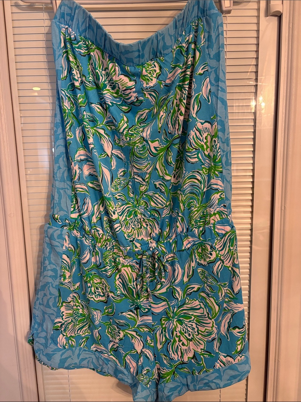 Gently Used - Lilly Pulitzer Blue Green Floral Strapless Romper size M